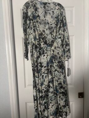 Worth Floral Maxi Dress in Cream, Blue, and Gray